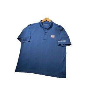 Columbia PFG 2XLT Fishing Polo Blue USA Flag Patch